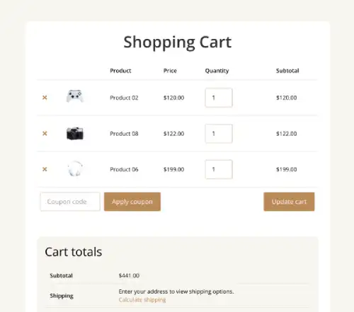 Divi WooCommerce cart page layout 2 with boxed style