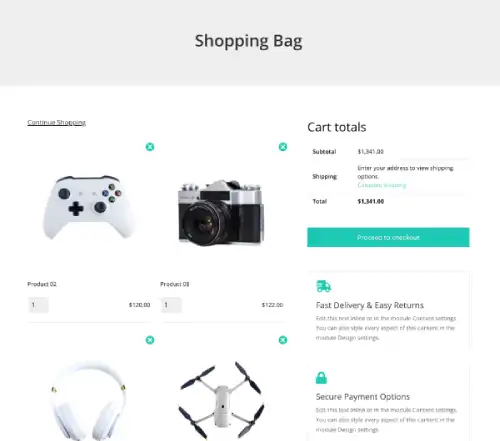 Divi WooCommerce cart page layout 3 with grid style