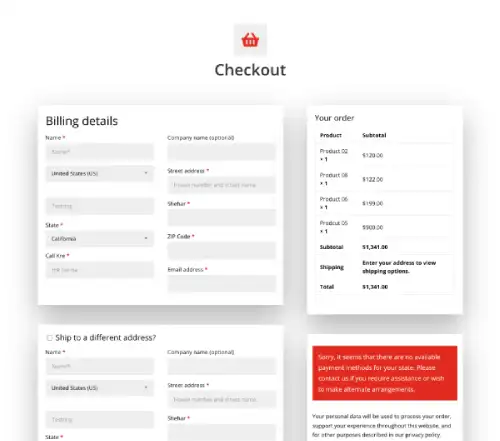 Divi WooCommerce checkout page layout 1 with two columns