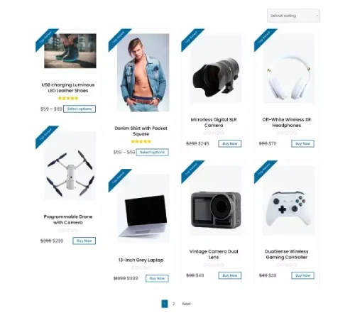 Divi WooCommerce shop page layout 1 with top rated badge