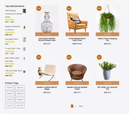Divi WooCommerce shop page layout 2 with quickview