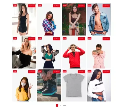 Divi WooCommerce shop page layout 4 with content on hover