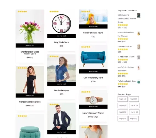 Divi WooCommerce shop page layout 5 with masonry grids