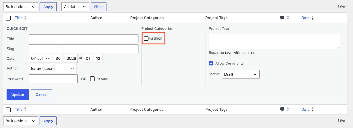 Assign Divi project categories