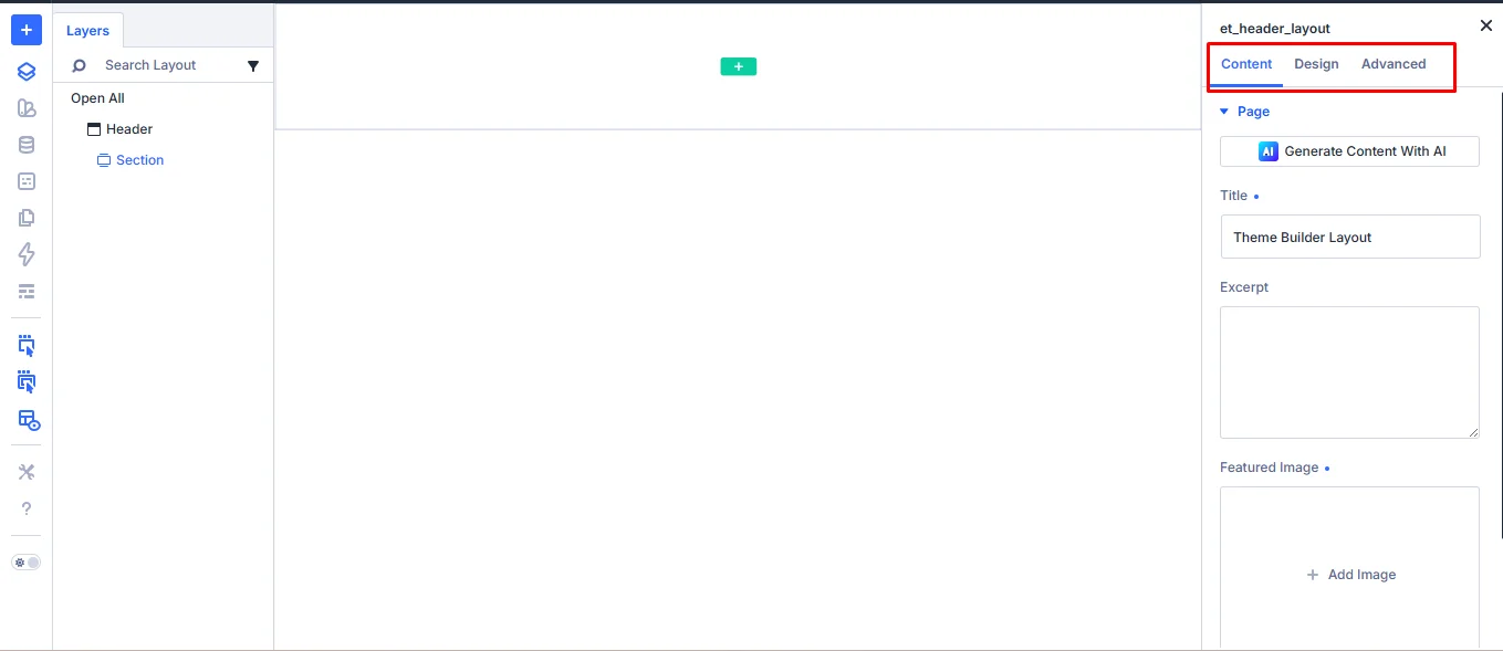 The left bar options of the Divi 5 builder.