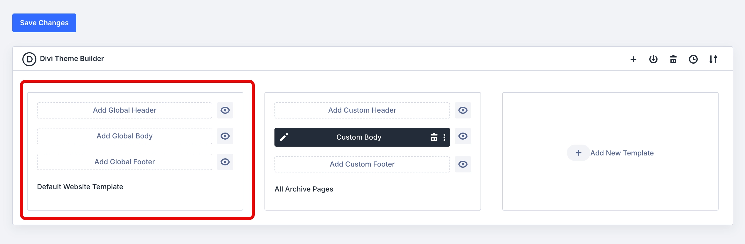 Add Global Header, Body, and Footer options.