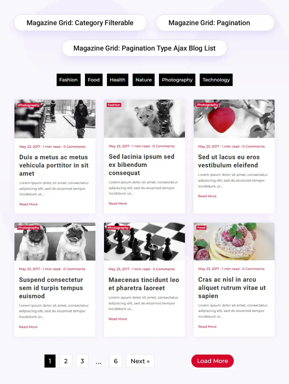 Demonstration of Divi Blog Extras's magazine grd layout