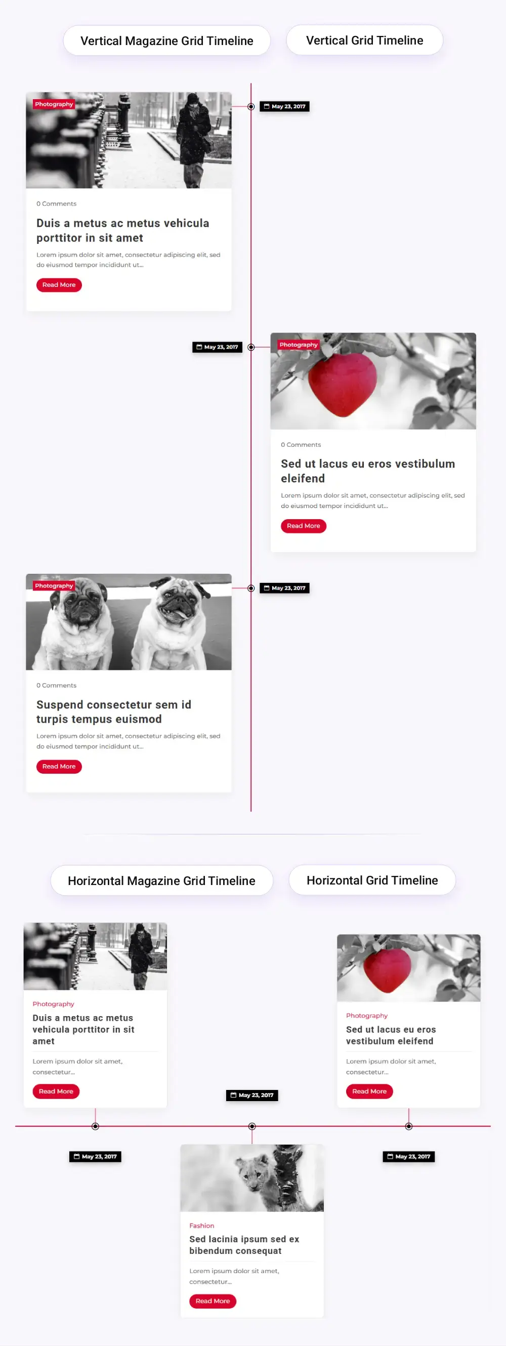 Demonstration of Divi Blog Extras's timeline layout