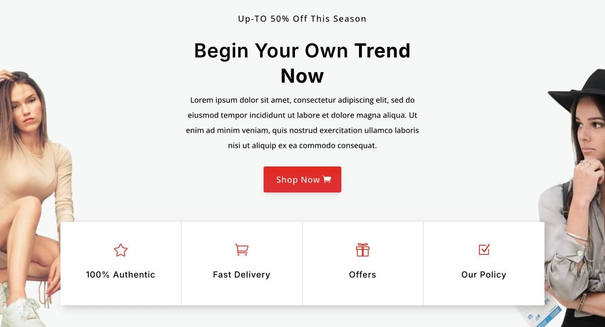 Divi clothing store hero section