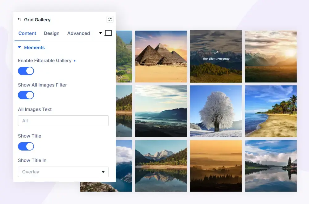 Divi grid gallery demonstration image