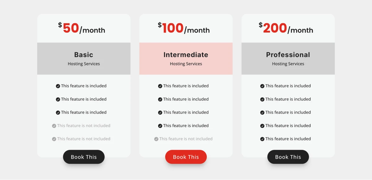 Divi hosting services pricing table