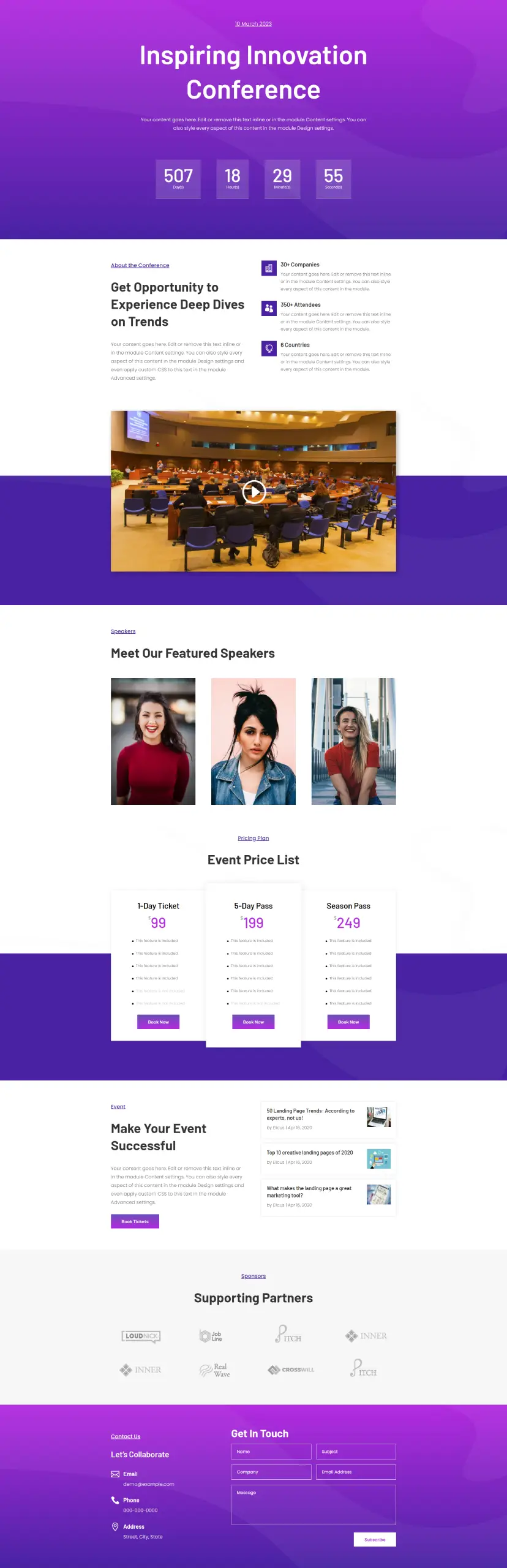 Divi landing page conference