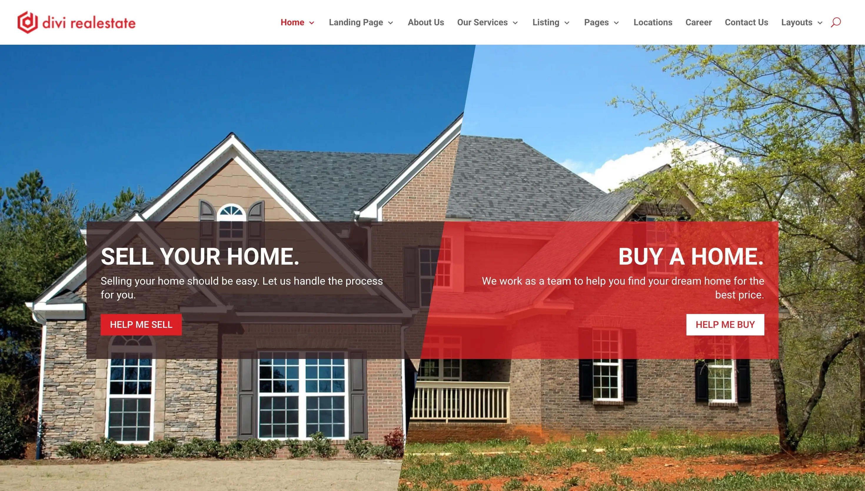 Divi RealEstate theme home page.