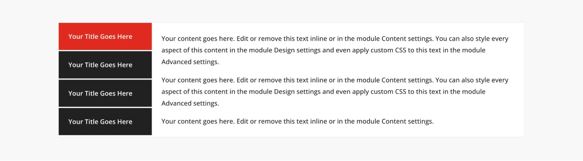 Divi vertical tabs section