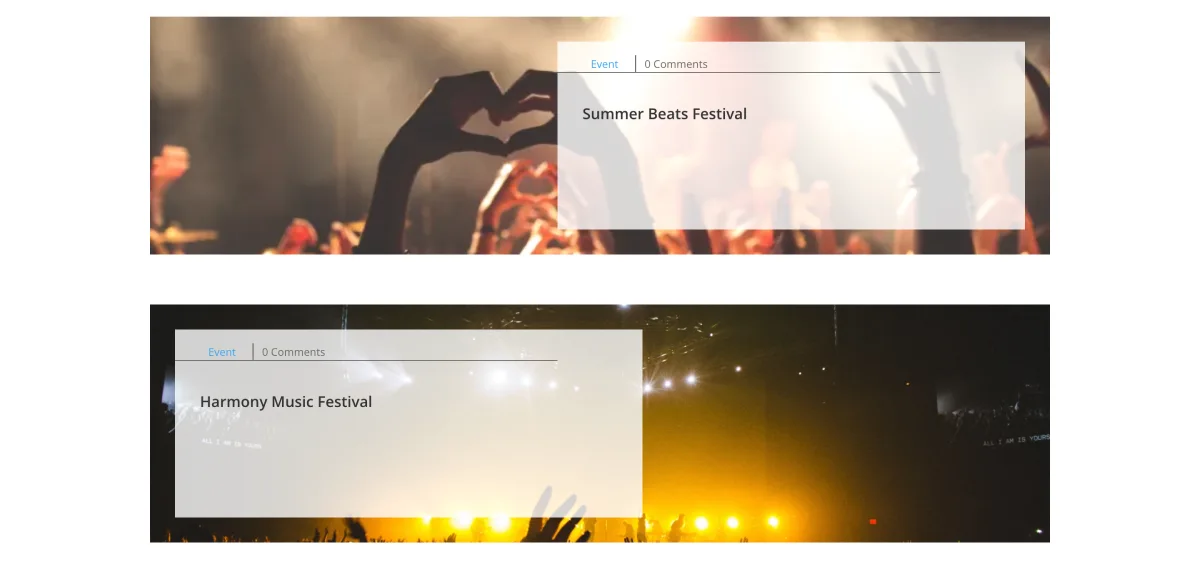 Events portfolio using Divi Blog Extras