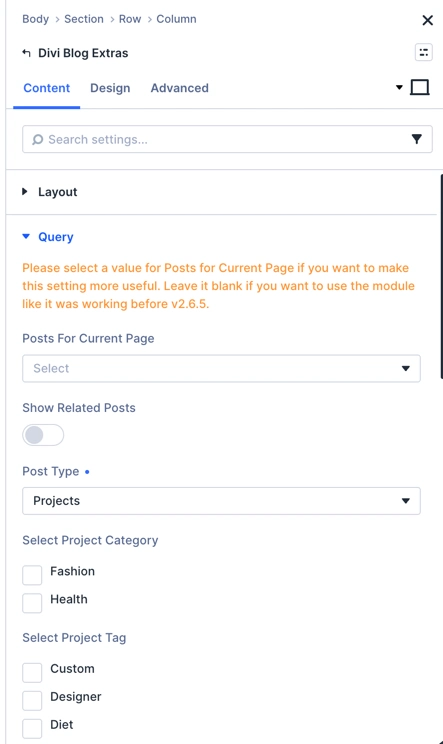 Select project categories