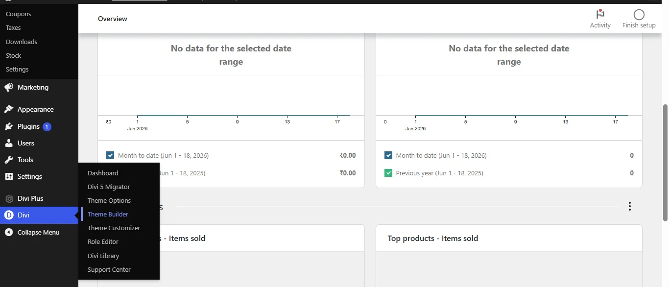 Theme Builder option in the Divi Menu on the WordPress Dashboard.