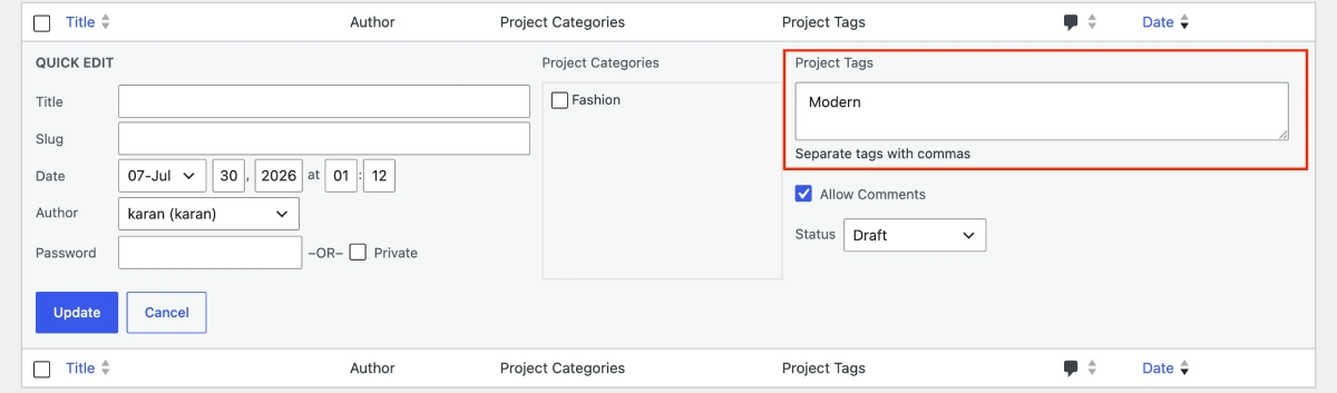 Update Divi project categories