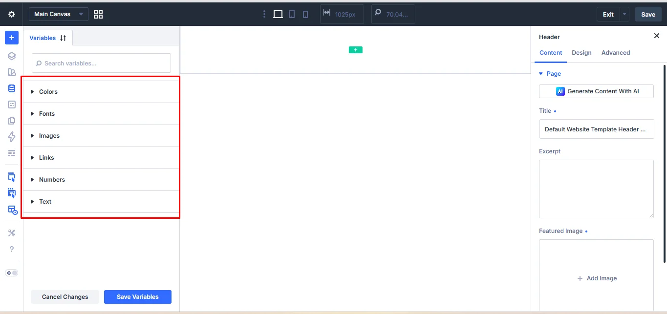 The Colors, Fonts, Images, Links, Numbers, and Text options.