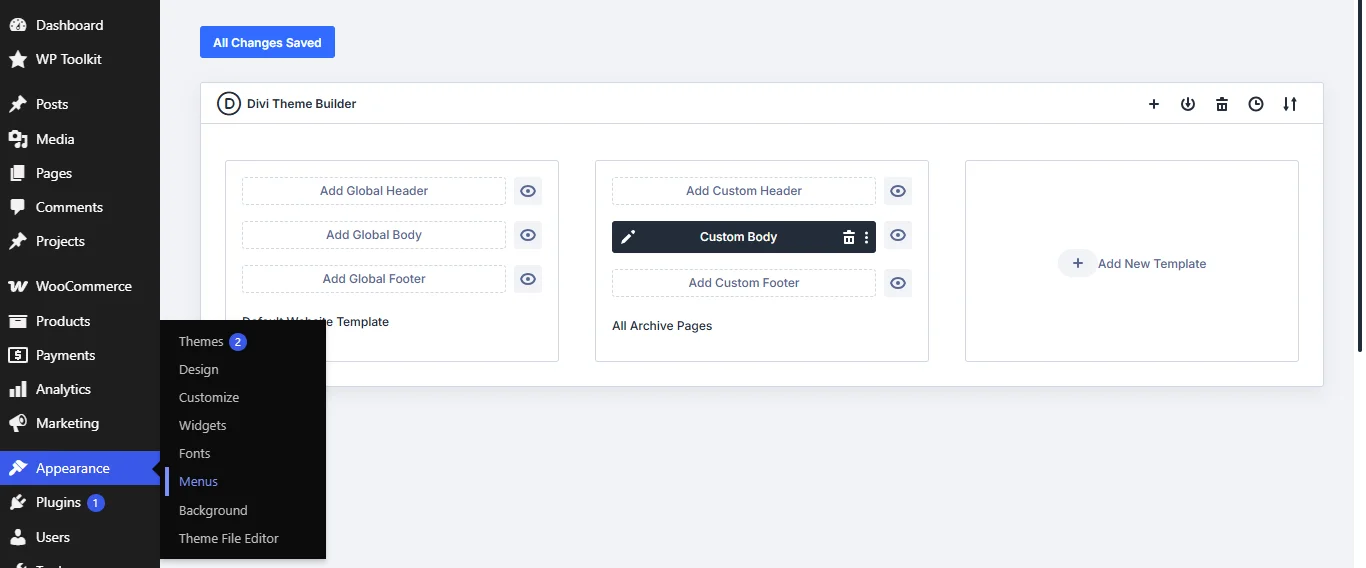 Menus option in the WordPress Dashboard.