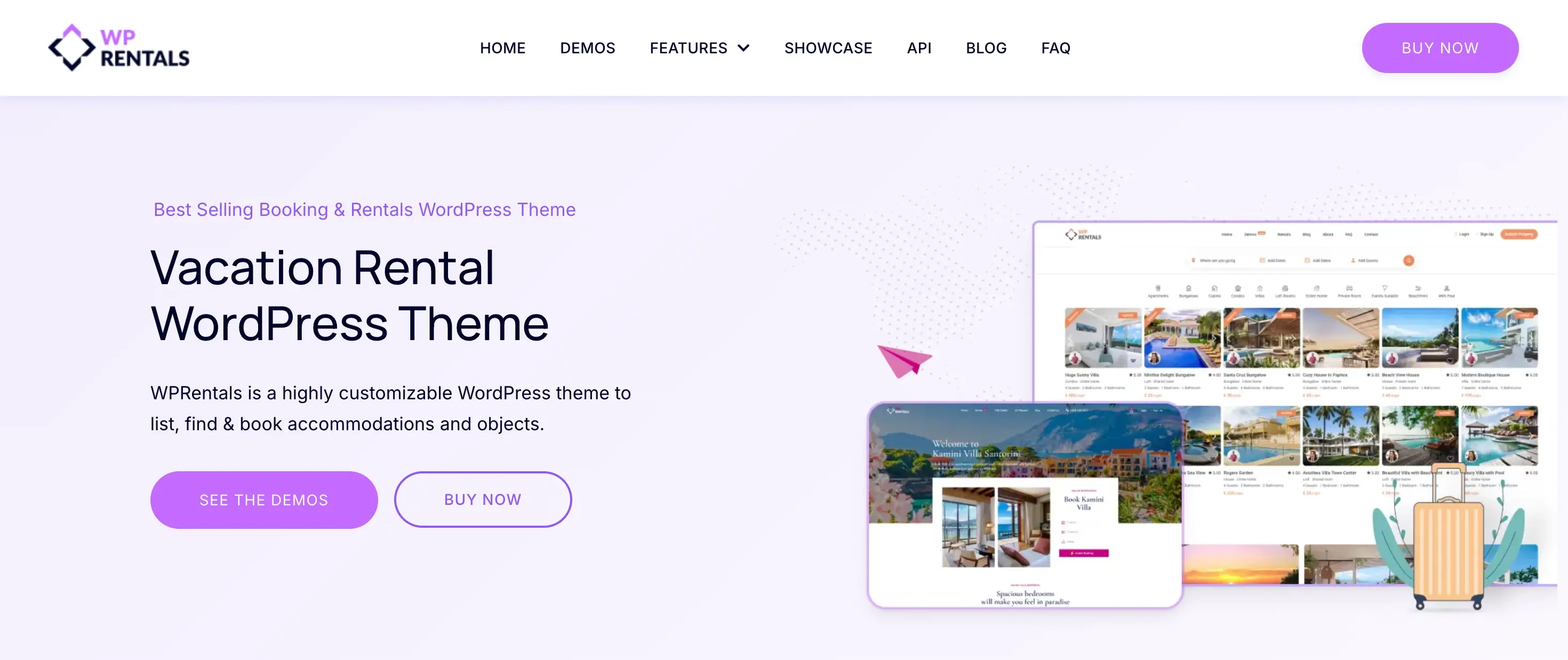 WP Rentals theme homepage.