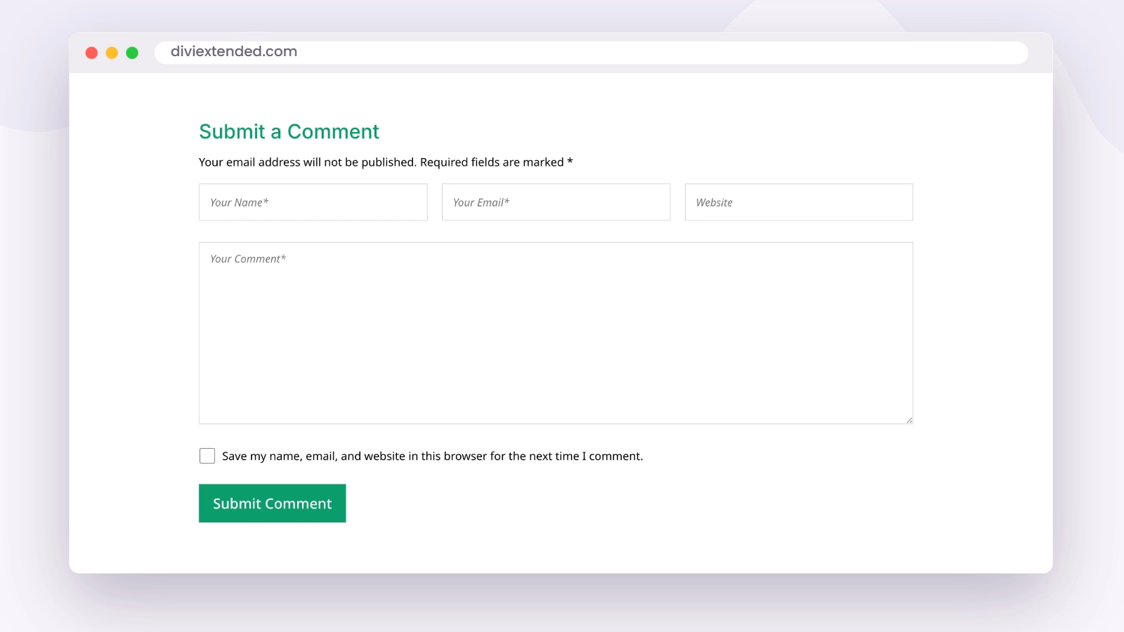 Divi Plus styled comment box on a blog post