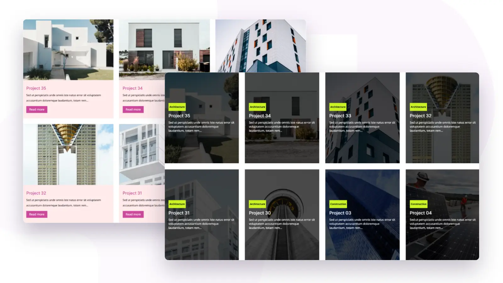 Divi portfolio grid module laying out projects in a grid
