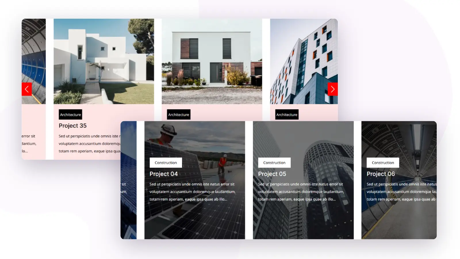 Divi portfolio slider module showing projects in a sliding layout