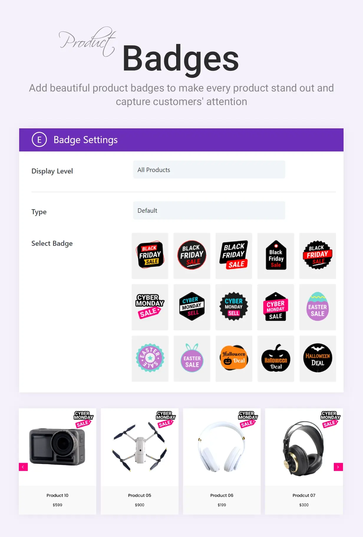 Demonstration of WooCommerce product badges extension