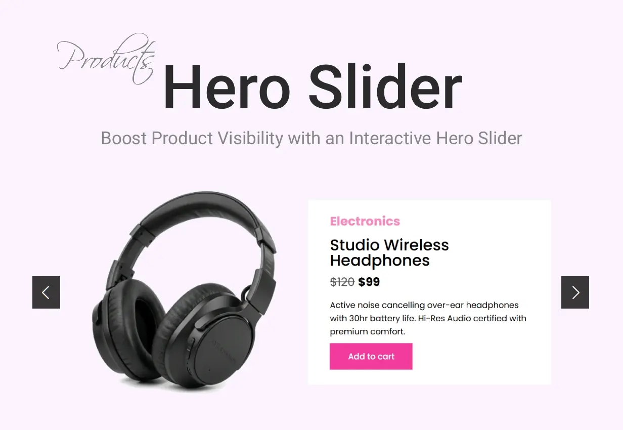 Demonstration of WooCommerce products hero slider module