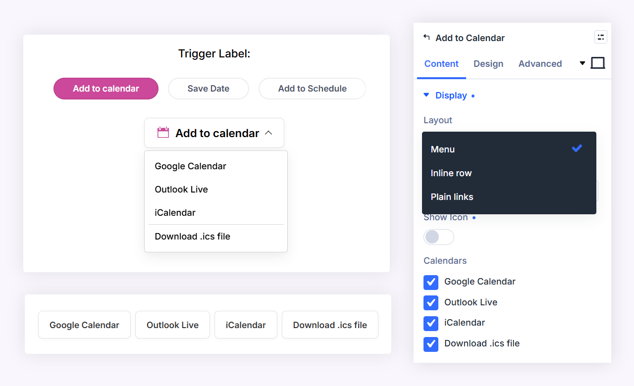 Add to calendar module settings