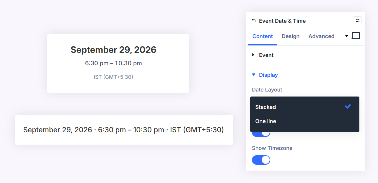 Event date and time module settings