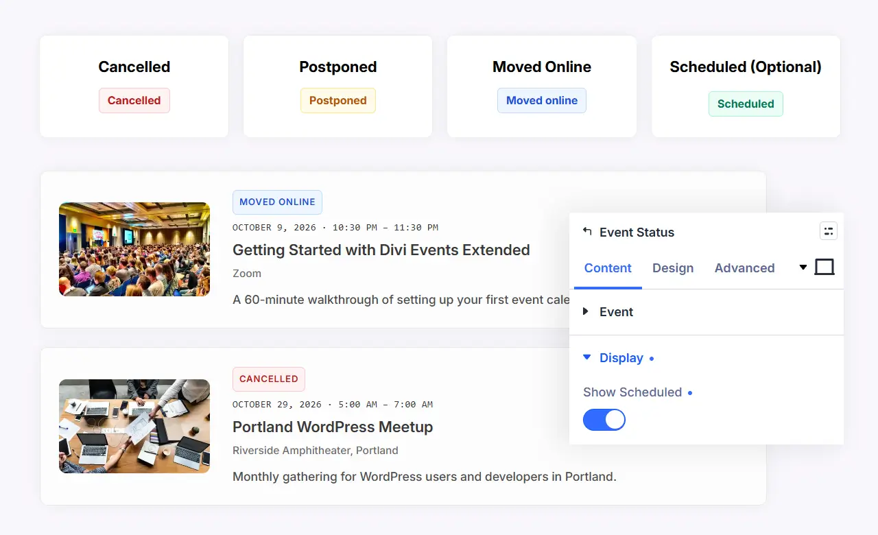 Demonstration of event status module