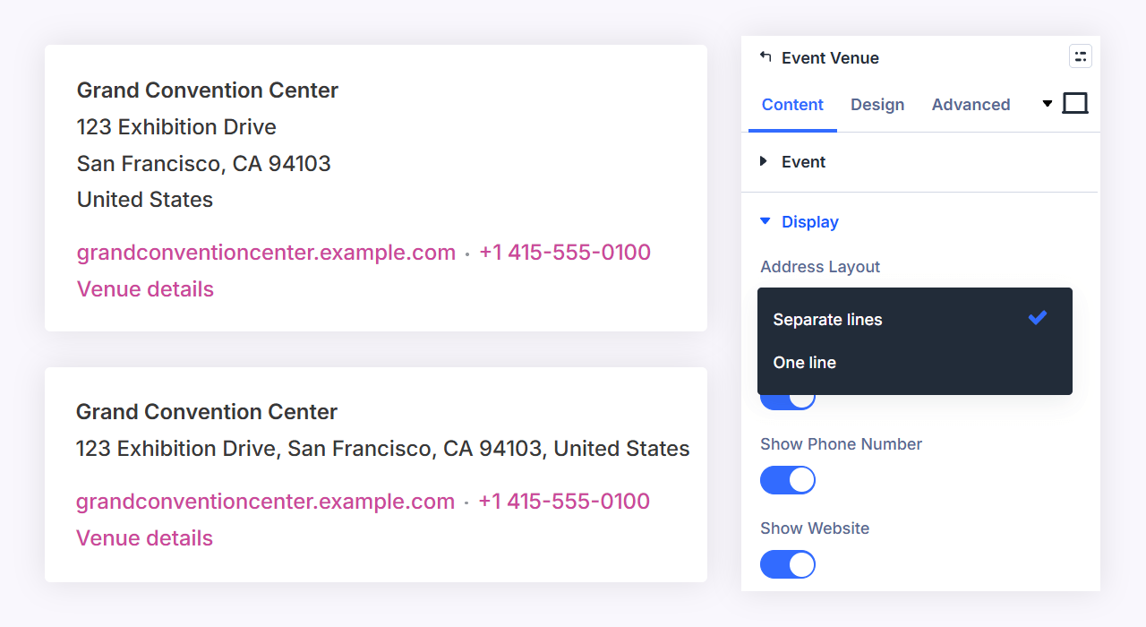 Event venue module settings