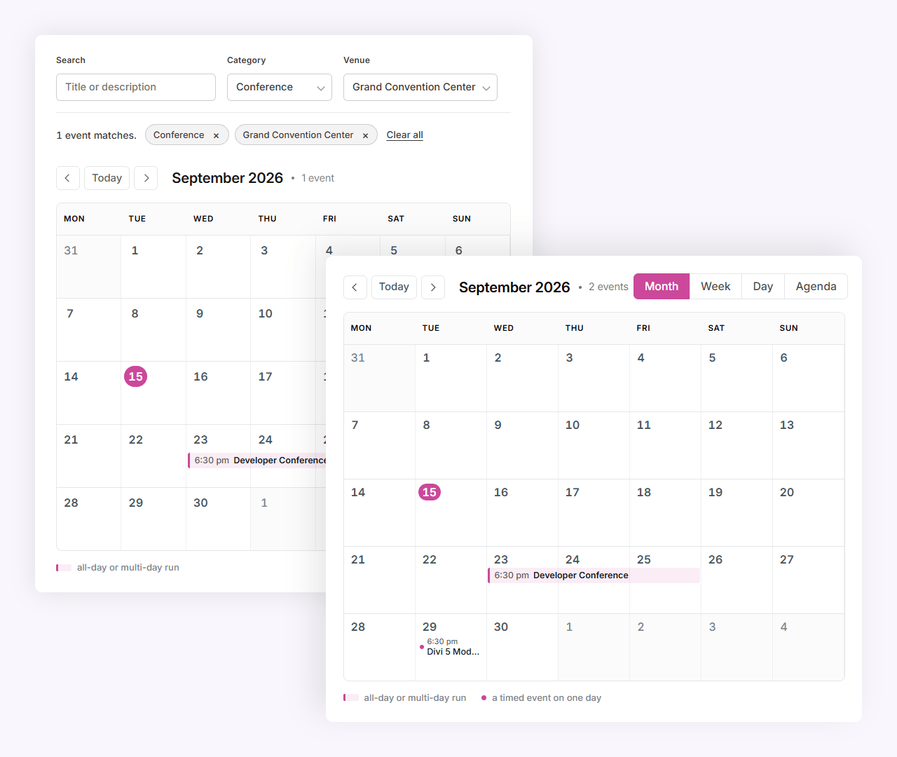 Demonstration of events calendar module