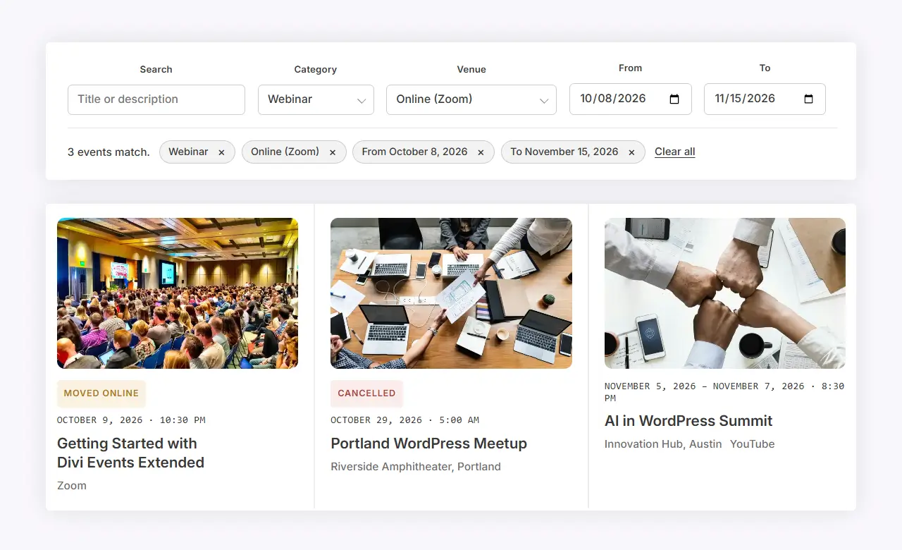Events filter bar module