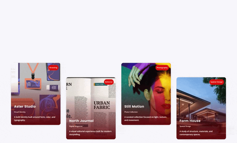 Representation of parallax cards module for Divi
