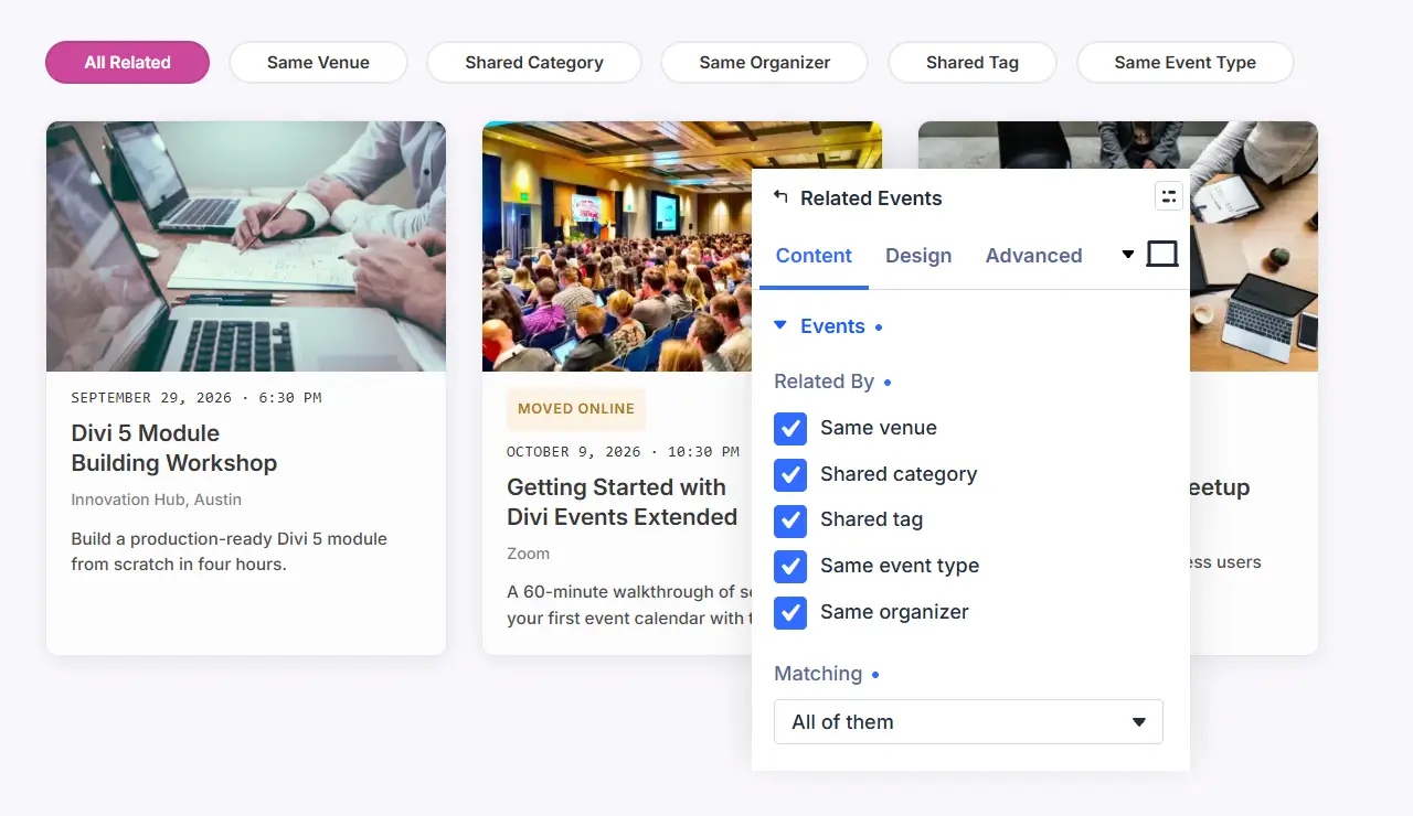 Related events module settings