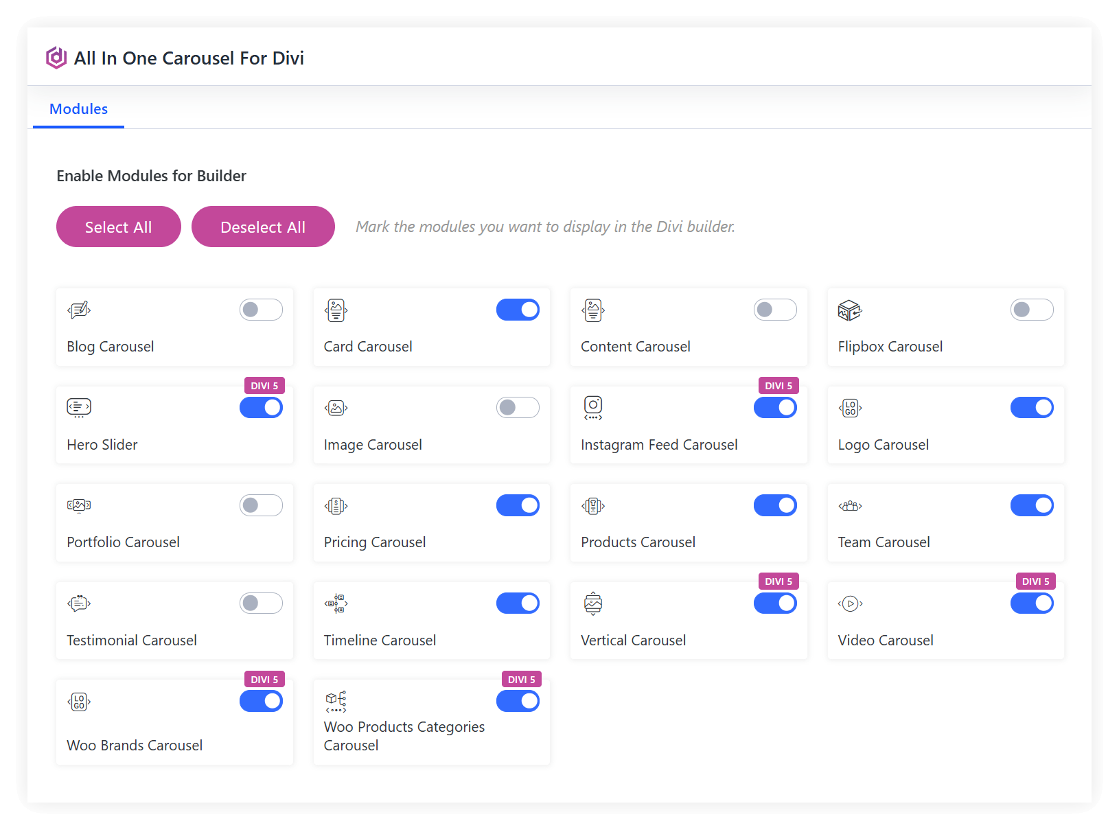 All in one carousel admin panel