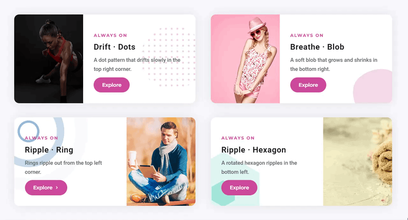Blurb background animation shapes Drift, Breathe, Ripple and Wash in Divi Blurb Extended