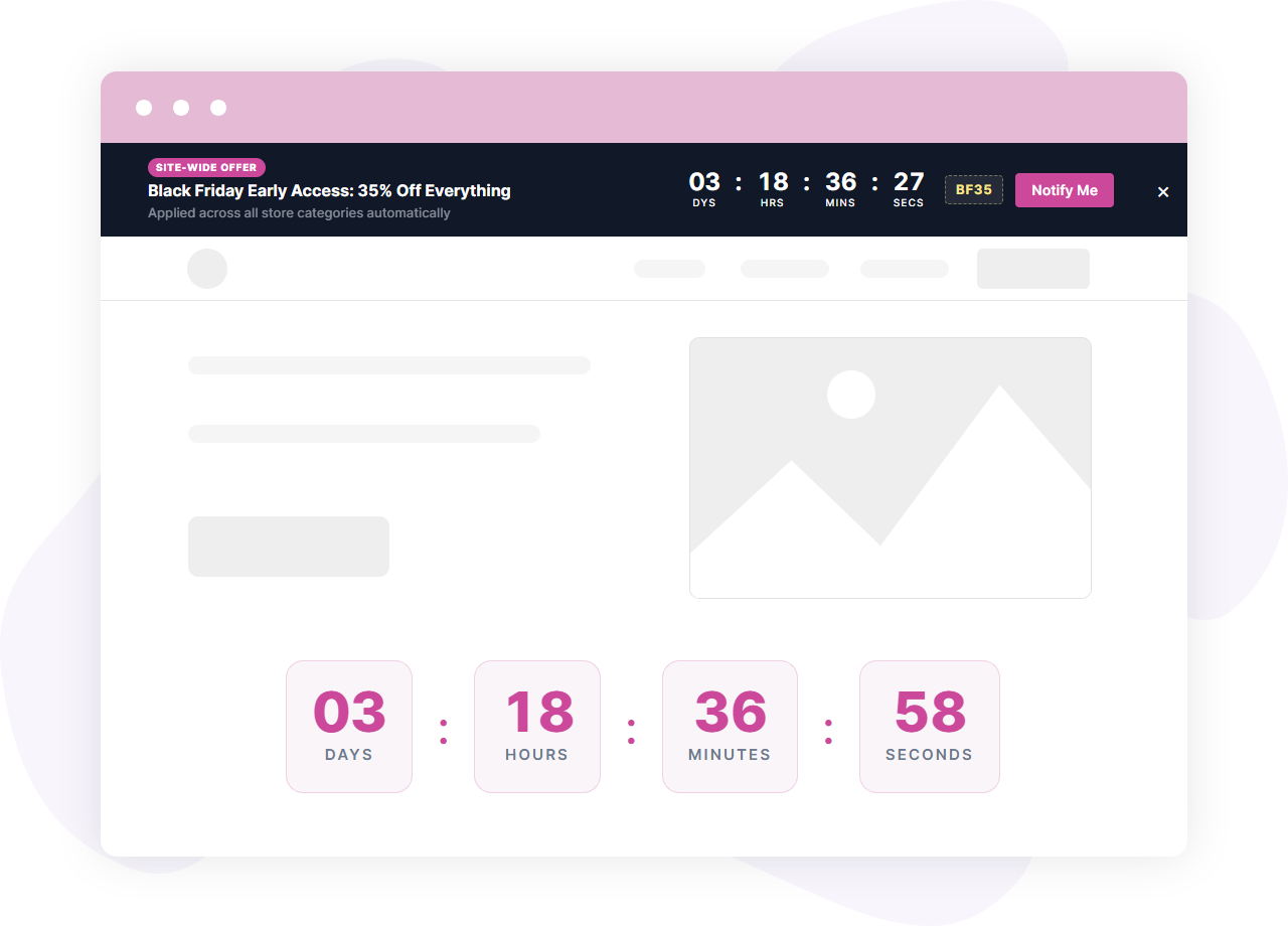 Countdown timer for Divi and promo bar from Divi Countdown Extended on a sale page