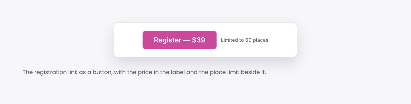 Event Register button for Divi 5 with the ticket price and the place limit beside it