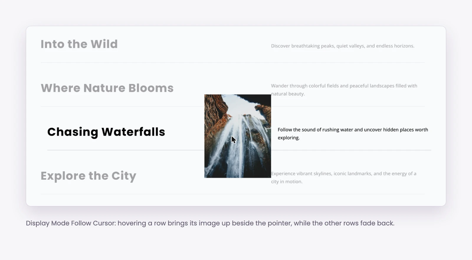 Image appearing beside the cursor while a list row is hovered