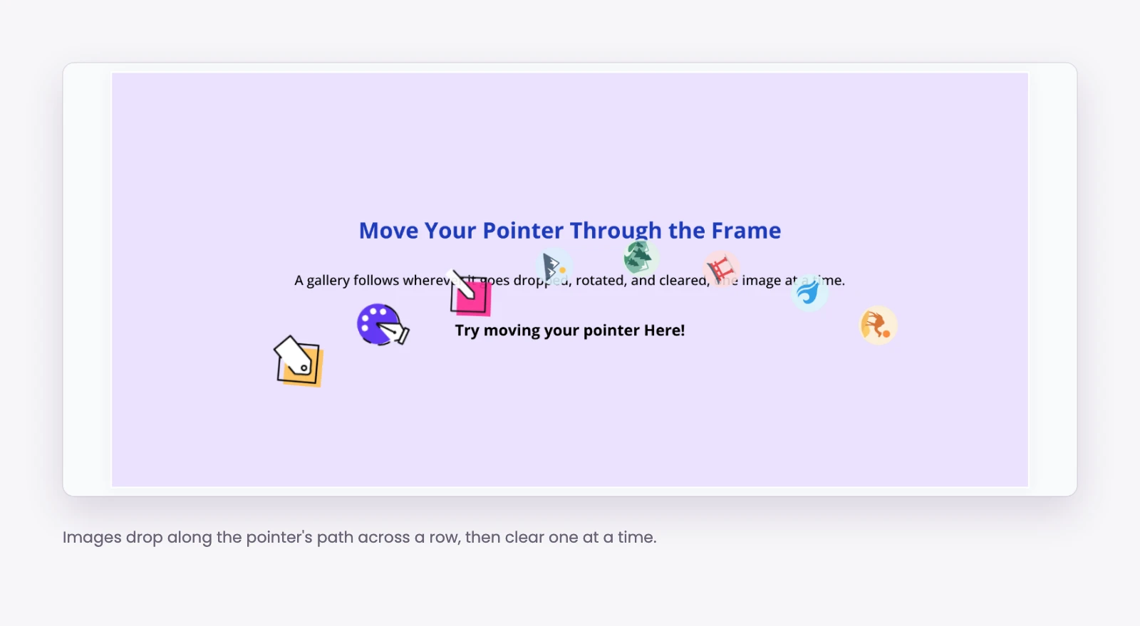 Trail of images following the mouse across a Divi row