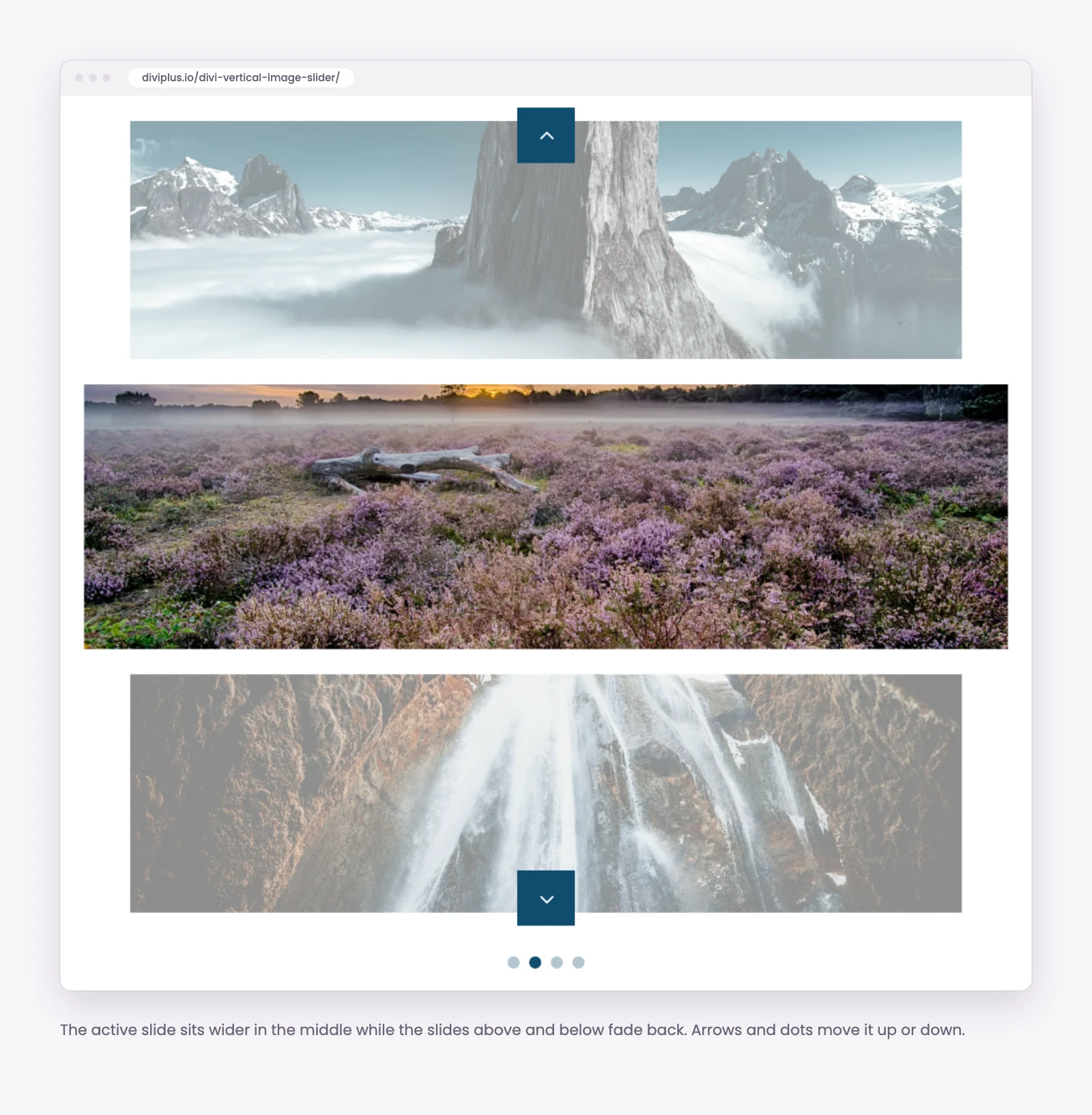 Divi Plus Vertical Image Slider module moving between images vertically