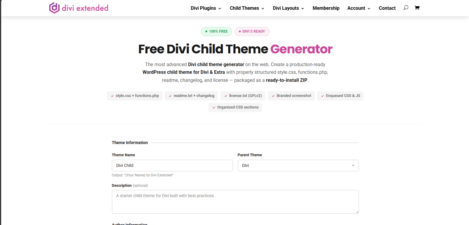 An image showing the Free Divi Child Theme Generator.