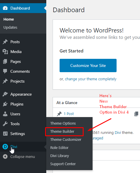 Theme Builder option in Divi 4