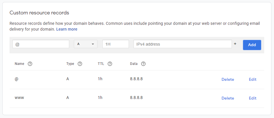 how to point a domain to a server using a name