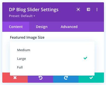 Divi post carousel featured image size options
