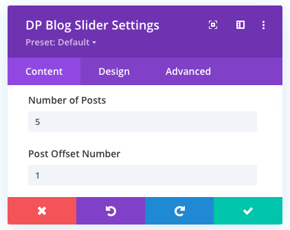 Divi post carousel post offset and number of posts display option